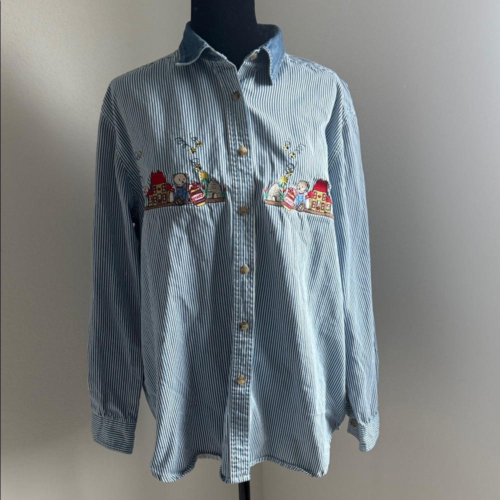 Bobbie Brooks Blue Striped Button-Up Top